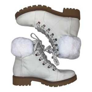 ESPRIT Jesse Faux Fur Lace Up Hiker Boots in Winter White EIJSS20P Size 8-1/2M